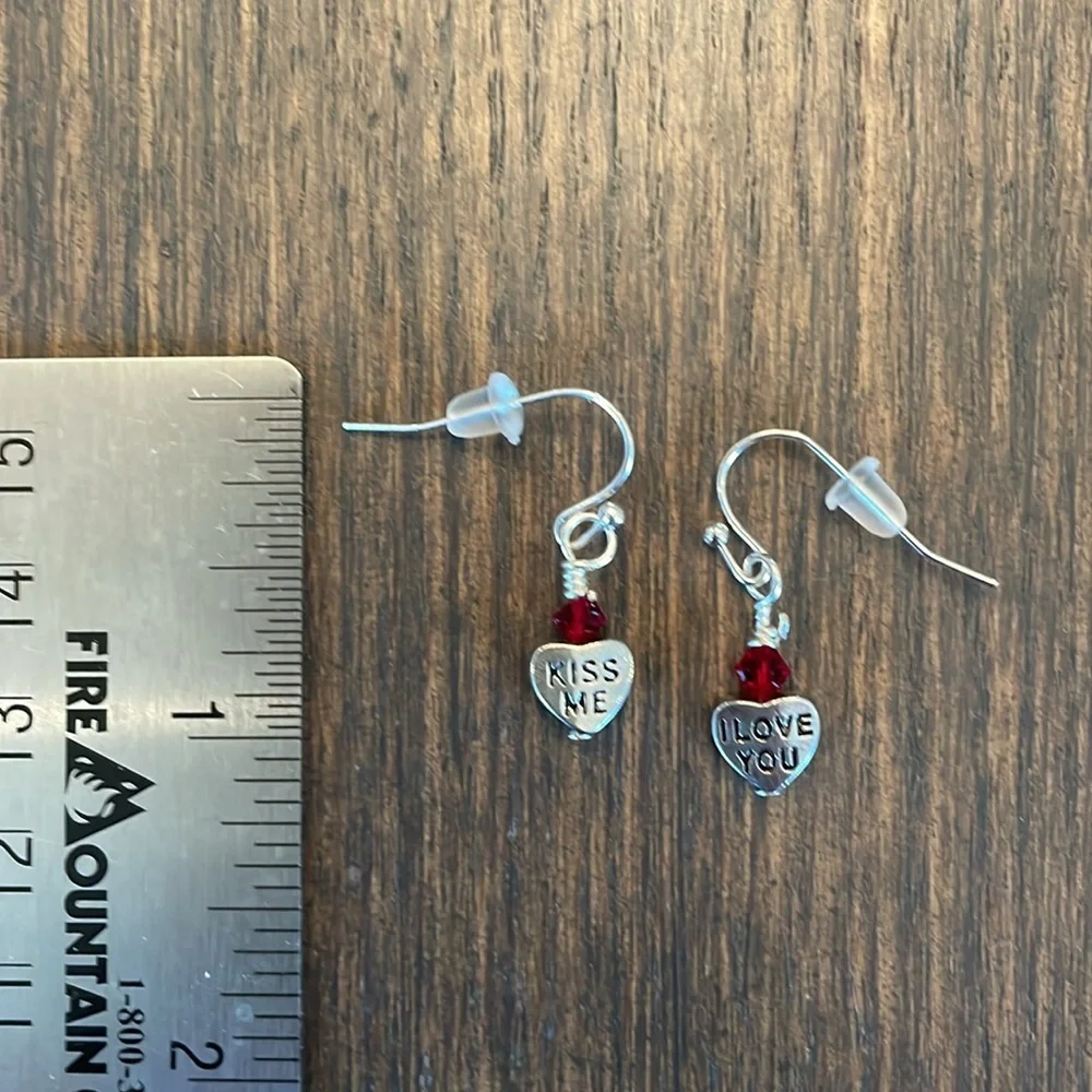 HAND CRAFTED TINY HEART EARRINGS with Swarovski Crystals